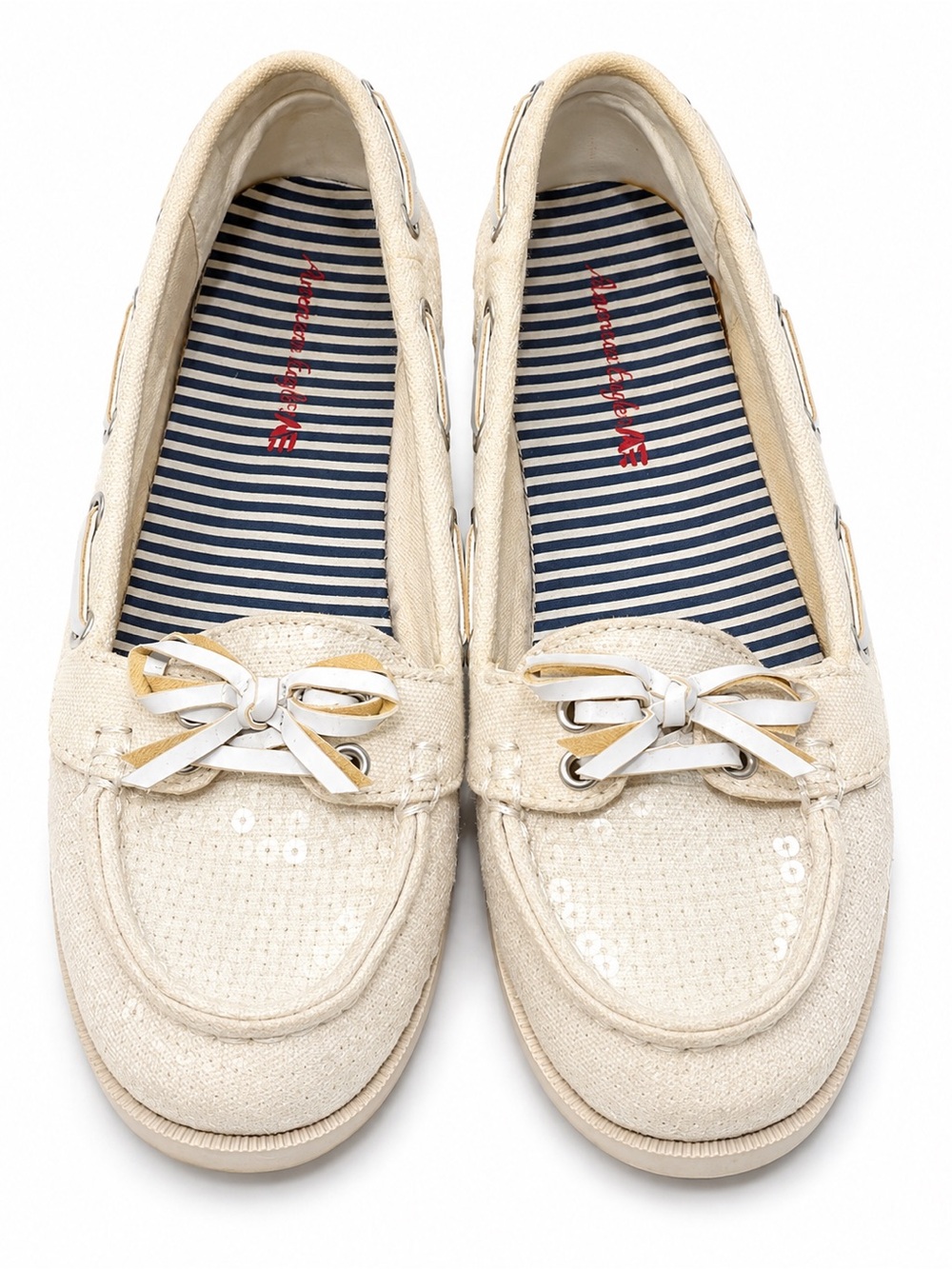 American Eagle Outfitters Cream Sequin Boat Loafers